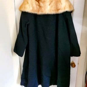 Vintage black fur collard coat